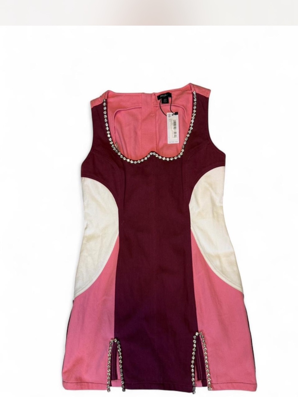 NastyGal Colorblock Mini Dress with Embellished Trim - Plum & Pink - Picture 3 of 7